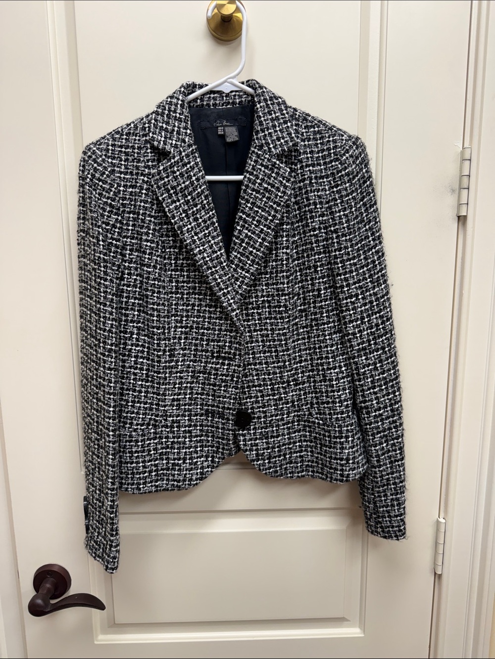 Zara Black and White Tweed Single-Button Jacket